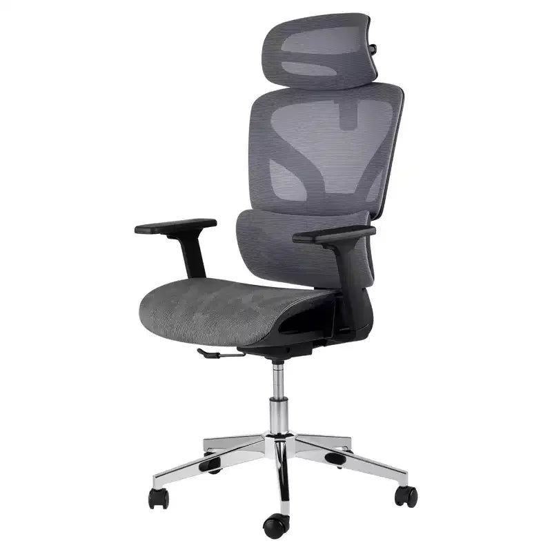 Chaise de bureau ergonomique en maille à dossier haut - accoudoirs réglables 4D, support lombaire dynamique, assise coulissante, appui-tête et roulettes silencieuses
