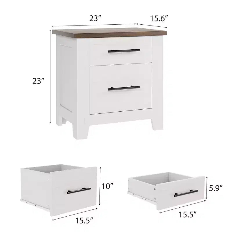 Table de chevet de ferme de 23 pouces avec 2 tiroirs, table d'appoint en bois pour chambre à coucher et salon, supporte jusqu'à 170 livres, peu encombrante