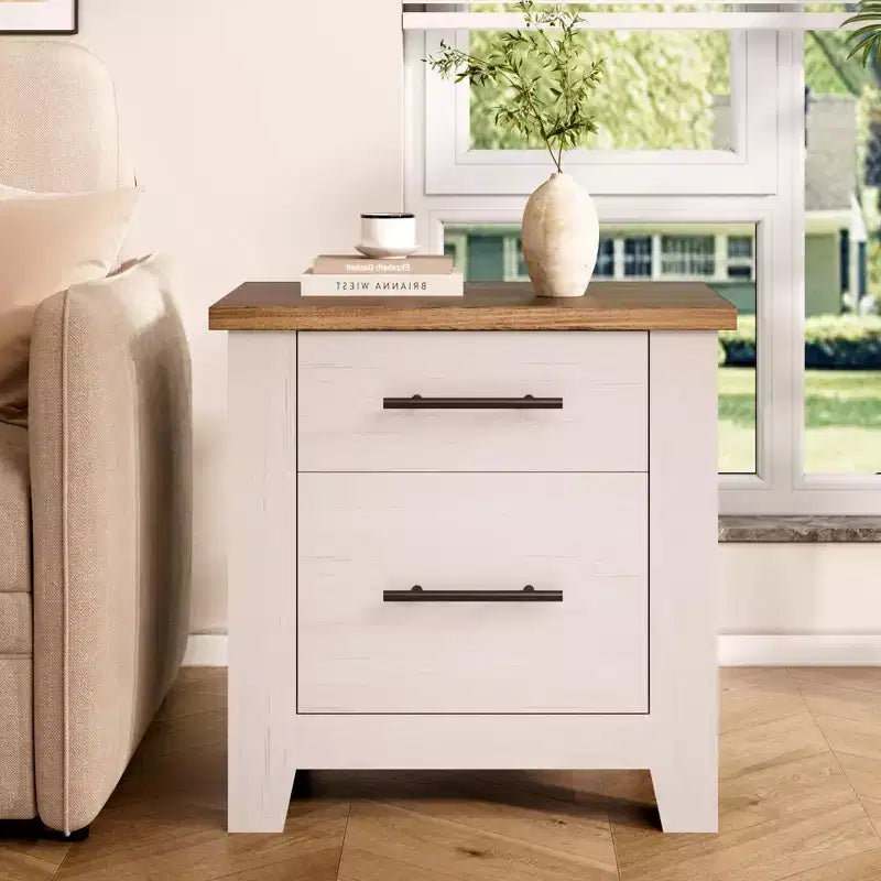 Table de chevet de ferme de 23 pouces avec 2 tiroirs, table d'appoint en bois pour chambre à coucher et salon, supporte jusqu'à 170 livres, peu encombrante