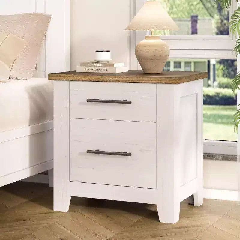 Table de chevet de ferme de 23 pouces avec 2 tiroirs, table d'appoint en bois pour chambre à coucher et salon, supporte jusqu'à 170 livres, peu encombrante