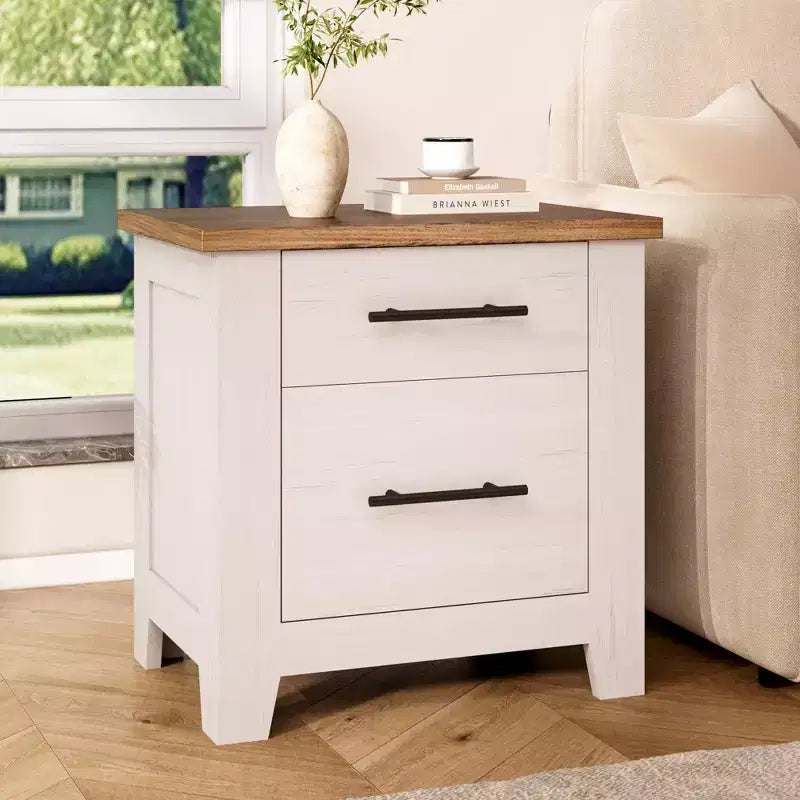 Table de chevet de ferme de 23 pouces avec 2 tiroirs, table d'appoint en bois pour chambre à coucher et salon, supporte jusqu'à 170 livres, peu encombrante