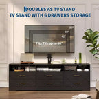 Meuble TV avec support pour téléviseurs de 35 à 85 pouces, centre de divertissement à 6 tiroirs, console média de rangement réglable pour salon