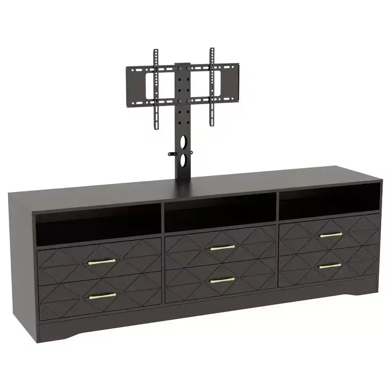 Meuble TV avec support pour téléviseurs de 35 à 85 pouces, centre de divertissement à 6 tiroirs, console média de rangement réglable pour salon