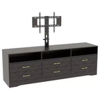Meuble TV avec support pour téléviseurs de 35 à 85 pouces, centre de divertissement à 6 tiroirs, console média de rangement réglable pour salon