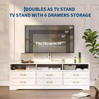 Meuble TV avec support pour téléviseurs de 35 à 85 pouces, centre de divertissement à 6 tiroirs, console média de rangement réglable pour salon