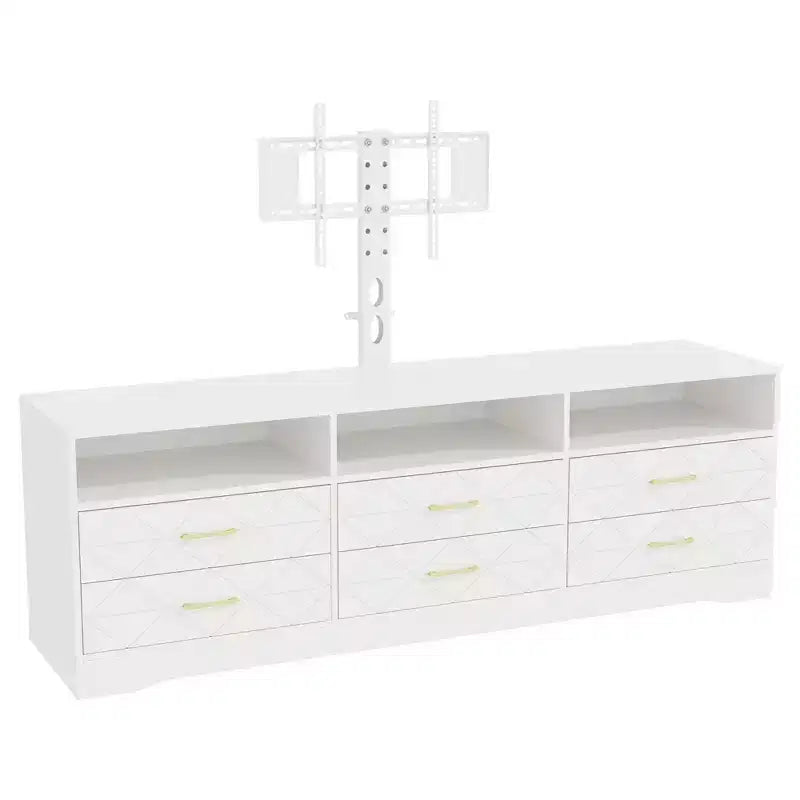 Meuble TV avec support pour téléviseurs de 35 à 85 pouces, centre de divertissement à 6 tiroirs, console média de rangement réglable pour salon