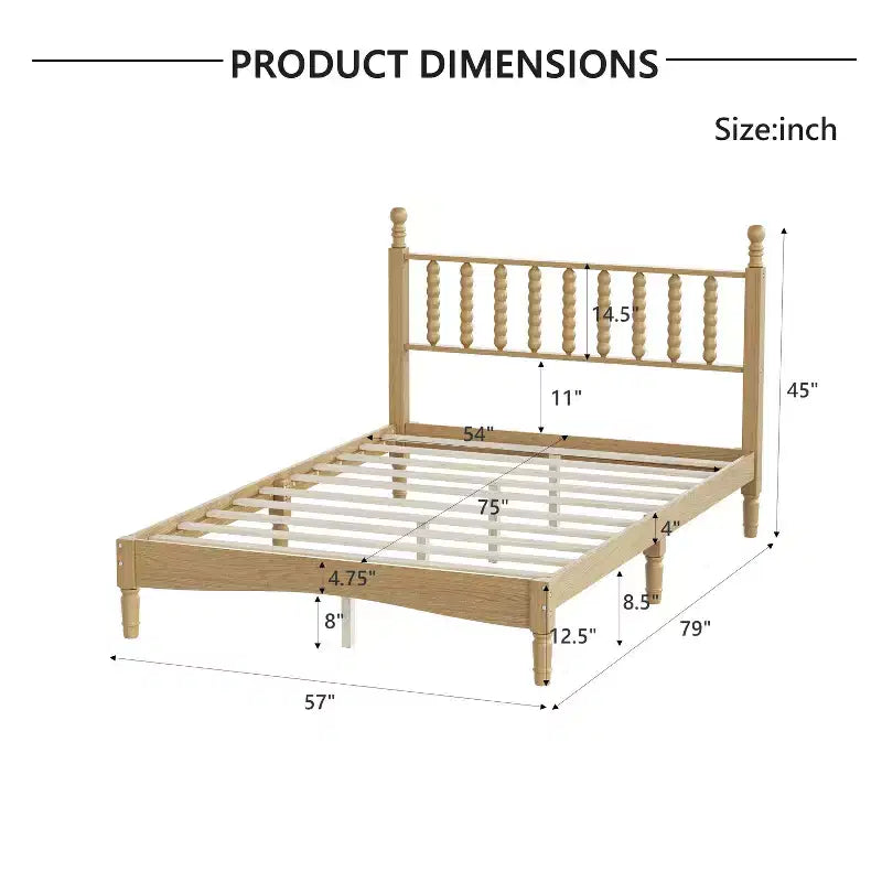 Lit plateforme rétro en bois Luxystar avec tête de lit en forme de calebasse