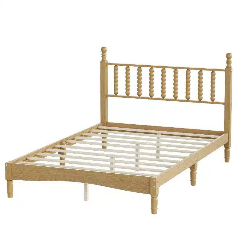 Lit plateforme rétro en bois Luxystar avec tête de lit en forme de calebasse