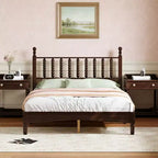 Lit plateforme rétro en bois Luxystar avec tête de lit en forme de calebasse