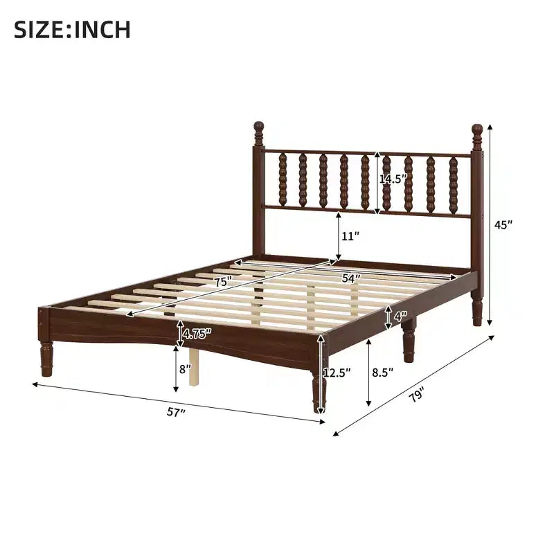 Lit plateforme rétro en bois Luxystar avec tête de lit en forme de calebasse