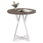 Costway 31.5 Inch Round Dining Table for 2-4 Thick Wooden Tabletop Metal Pedestal Base