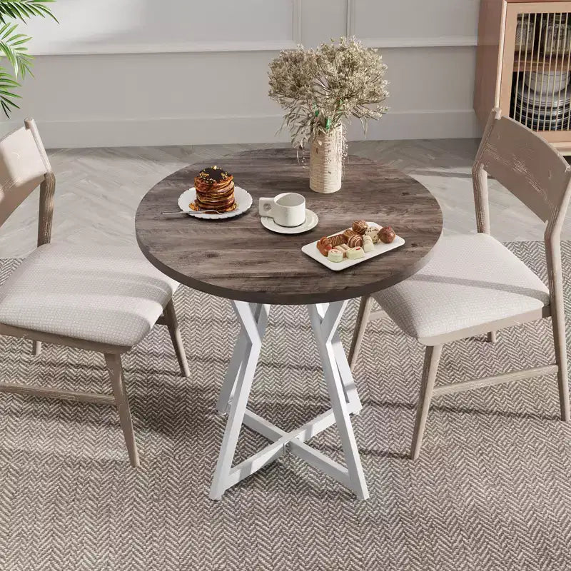 Table de salle à manger ronde Costway de 80 cm pour 2-4 personnes, plateau en bois épais, piètement en métal
