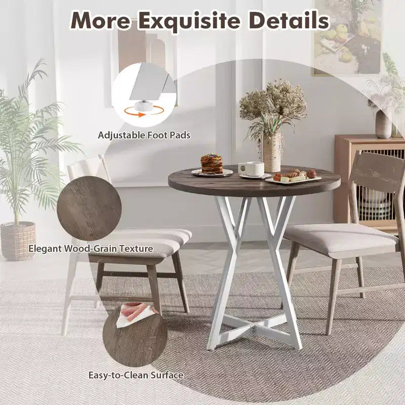 Table de salle à manger ronde Costway de 80 cm pour 2-4 personnes, plateau en bois épais, piètement en métal