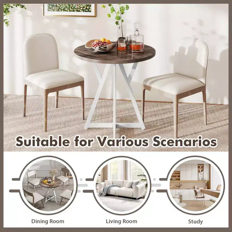 Table de salle à manger ronde Costway de 80 cm pour 2-4 personnes, plateau en bois épais, piètement en métal