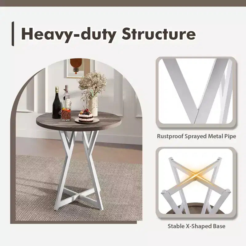 Table de salle à manger ronde Costway de 80 cm pour 2-4 personnes, plateau en bois épais, piètement en métal