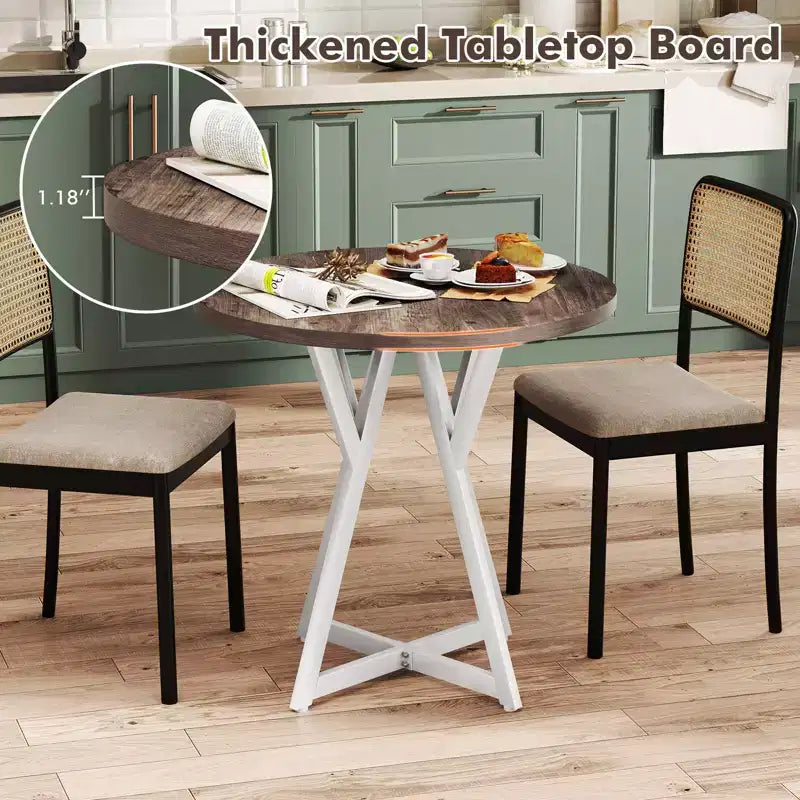Table de salle à manger ronde Costway de 80 cm pour 2-4 personnes, plateau en bois épais, piètement en métal