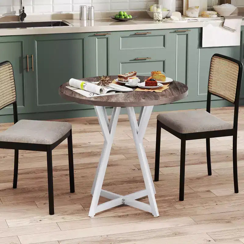 Table de salle à manger ronde Costway de 80 cm pour 2-4 personnes, plateau en bois épais, piètement en métal