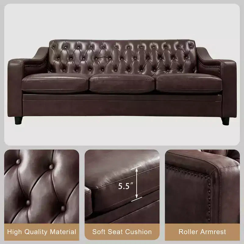 Dyonery 78.7 Chesterfield Canapé 3 places en Faux Cuir, Grand Canapé Mid-Century, Banquette Capitonnée Classique, Canapé Moderne en PU avec Dossier Capitonnée