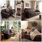 Dyonery 78.7 Chesterfield Canapé 3 places en Faux Cuir, Grand Canapé Mid-Century, Banquette Capitonnée Classique, Canapé Moderne en PU avec Dossier Capitonnée