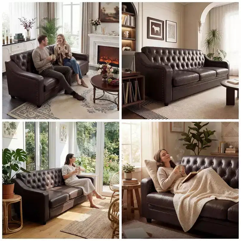 Dyonery 78.7 Chesterfield Canapé 3 places en Faux Cuir, Grand Canapé Mid-Century, Banquette Capitonnée Classique, Canapé Moderne en PU avec Dossier Capitonnée