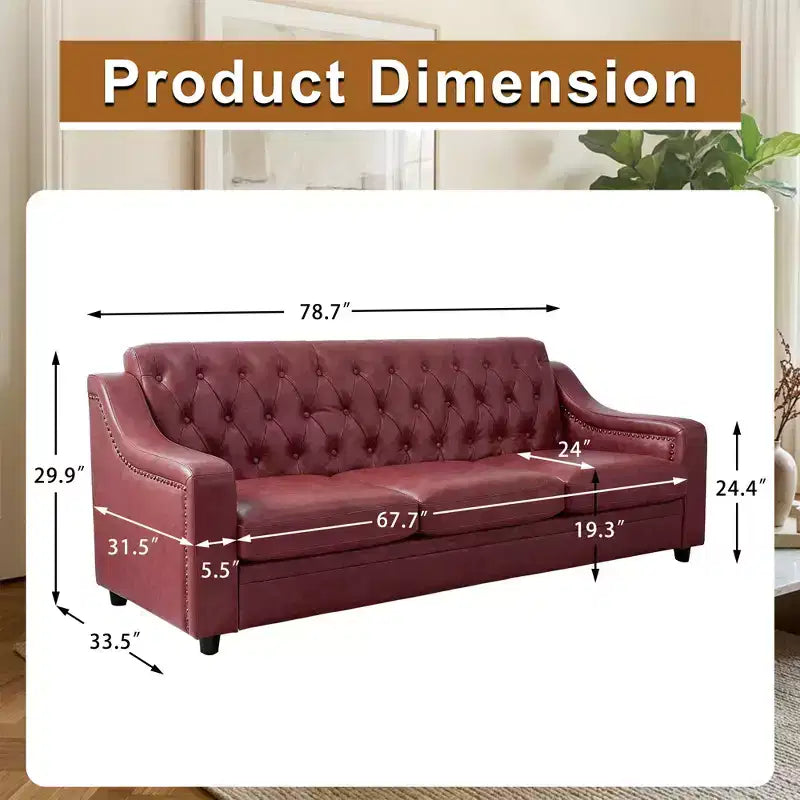 Dyonery 78.7 Chesterfield Canapé 3 places en Faux Cuir, Grand Canapé Mid-Century, Banquette Capitonnée Classique, Canapé Moderne en PU avec Dossier Capitonnée