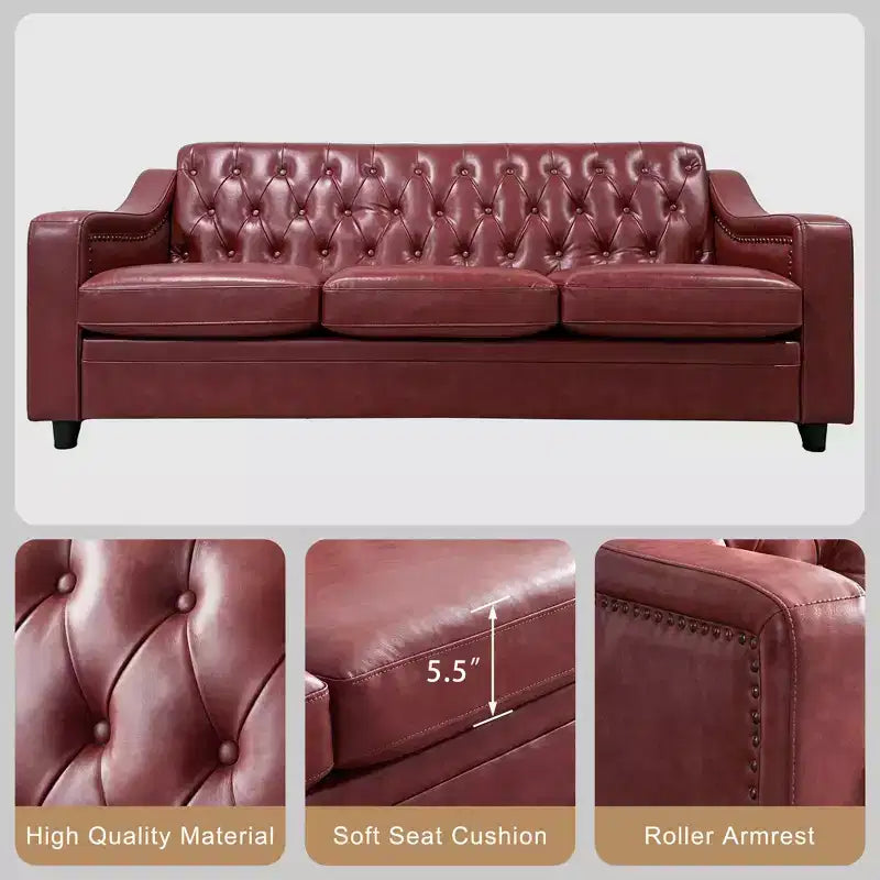 Dyonery 78.7 Chesterfield Canapé 3 places en Faux Cuir, Grand Canapé Mid-Century, Banquette Capitonnée Classique, Canapé Moderne en PU avec Dossier Capitonnée