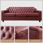 Dyonery 78.7 Chesterfield Canapé 3 places en Faux Cuir, Grand Canapé Mid-Century, Banquette Capitonnée Classique, Canapé Moderne en PU avec Dossier Capitonnée