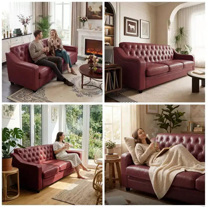 Dyonery 78.7 Chesterfield Canapé 3 places en Faux Cuir, Grand Canapé Mid-Century, Banquette Capitonnée Classique, Canapé Moderne en PU avec Dossier Capitonnée