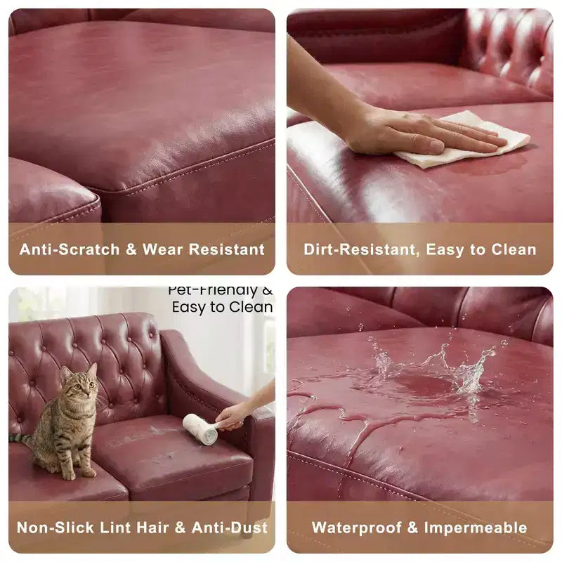 Dyonery 78.7 Chesterfield Canapé 3 places en Faux Cuir, Grand Canapé Mid-Century, Banquette Capitonnée Classique, Canapé Moderne en PU avec Dossier Capitonnée