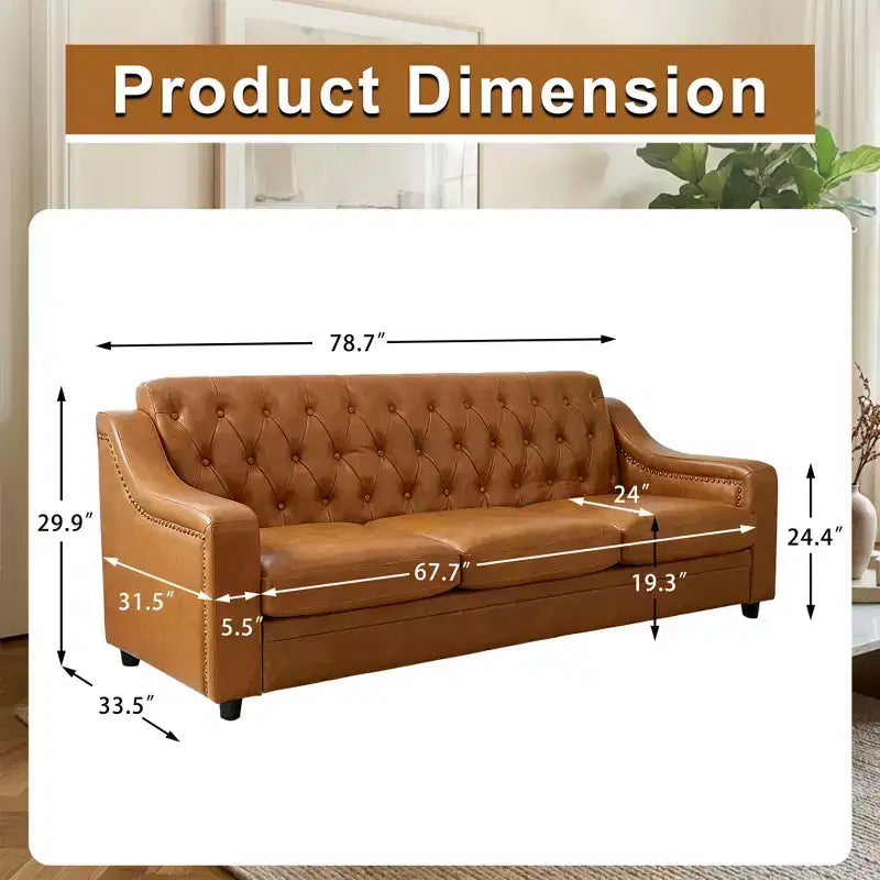 Dyonery 78.7 Chesterfield Canapé 3 places en Faux Cuir, Grand Canapé Mid-Century, Banquette Capitonnée Classique, Canapé Moderne en PU avec Dossier Capitonnée