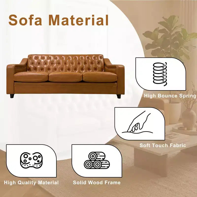 Dyonery 78.7 Chesterfield Canapé 3 places en Faux Cuir, Grand Canapé Mid-Century, Banquette Capitonnée Classique, Canapé Moderne en PU avec Dossier Capitonnée