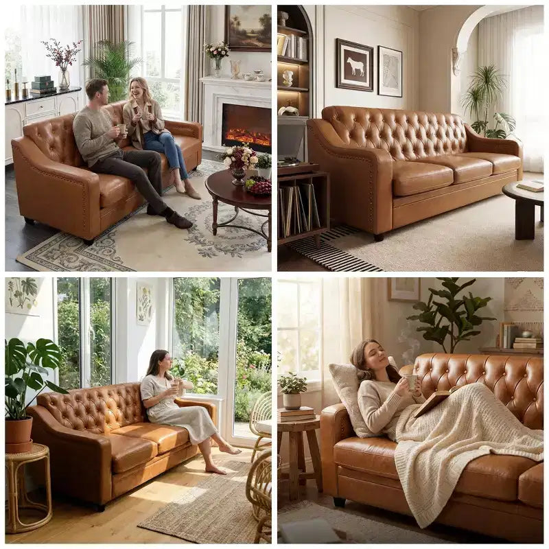Dyonery 78.7 Chesterfield Canapé 3 places en Faux Cuir, Grand Canapé Mid-Century, Banquette Capitonnée Classique, Canapé Moderne en PU avec Dossier Capitonnée