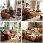 Dyonery 78.7 Chesterfield Canapé 3 places en Faux Cuir, Grand Canapé Mid-Century, Banquette Capitonnée Classique, Canapé Moderne en PU avec Dossier Capitonnée