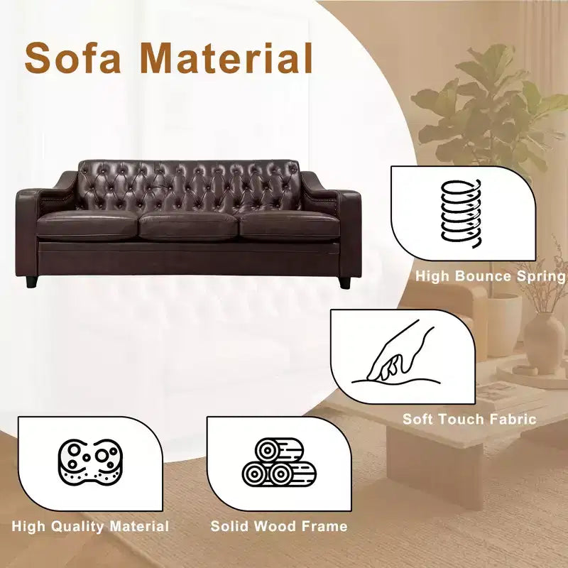 Dyonery 78.7 Chesterfield Canapé 3 places en Faux Cuir, Grand Canapé Mid-Century, Banquette Capitonnée Classique, Canapé Moderne en PU avec Dossier Capitonnée