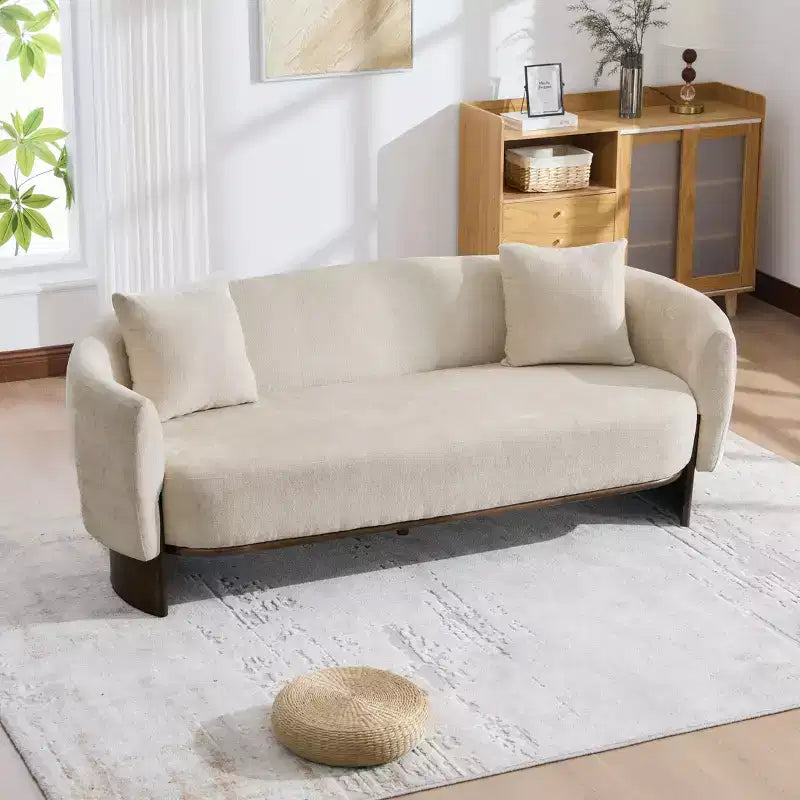 Canapé 3 places moderne Christopher Knight Home Jennie 81'' en tissu bouclé avec base en bois et oreillers