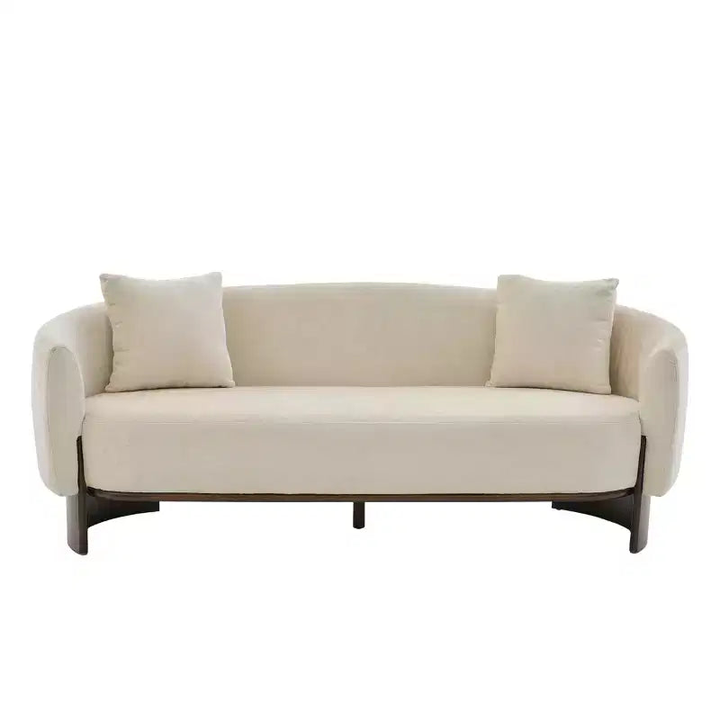 Canapé 3 places moderne Christopher Knight Home Jennie 81'' en tissu bouclé avec base en bois et oreillers