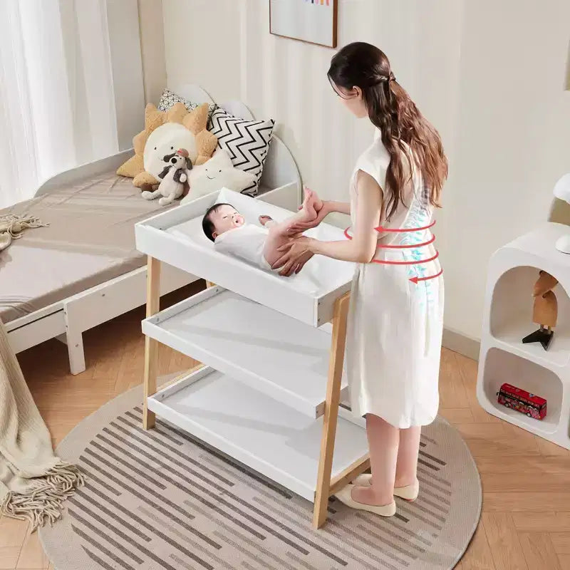 Table à langer avec matelas imperméable, meuble à langer moderne et portable avec 2 étagères de rangement pour nouveau-nés