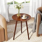 VECELO Mid-Century Modern Round Side Table, Wood Grain End Table with Tapered Legs for Living Room, Brown
