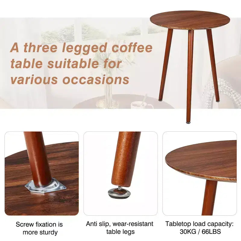 Table d'appoint ronde VECELO de style moderne Mid-Century, table d'appoint à grain de bois avec pieds fuselés pour salon, marron