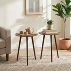 Table d'appoint ronde VECELO de style moderne Mid-Century, table d'appoint à grain de bois avec pieds fuselés pour salon, marron