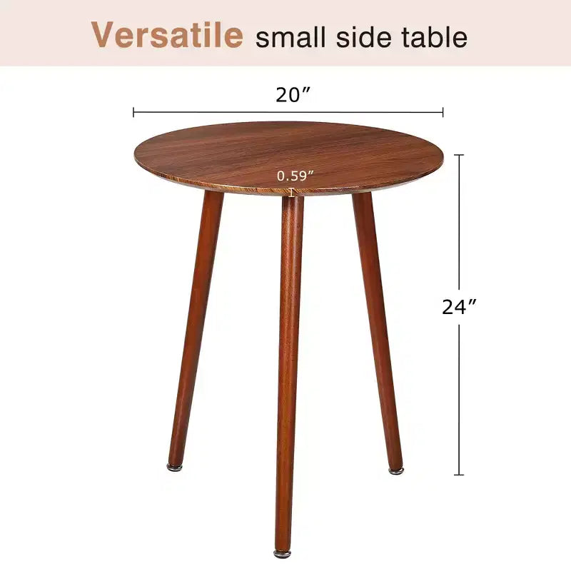 Table d'appoint ronde VECELO de style moderne Mid-Century, table d'appoint à grain de bois avec pieds fuselés pour salon, marron