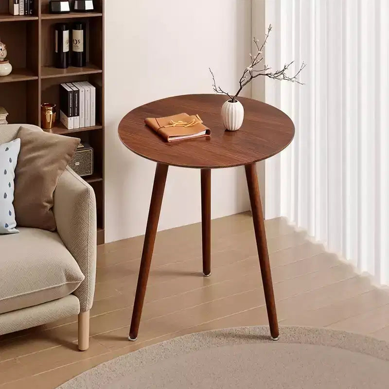 Table d'appoint ronde VECELO de style moderne Mid-Century, table d'appoint à grain de bois avec pieds fuselés pour salon, marron