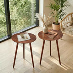 Table d'appoint ronde VECELO de style moderne Mid-Century, table d'appoint à grain de bois avec pieds fuselés pour salon, marron