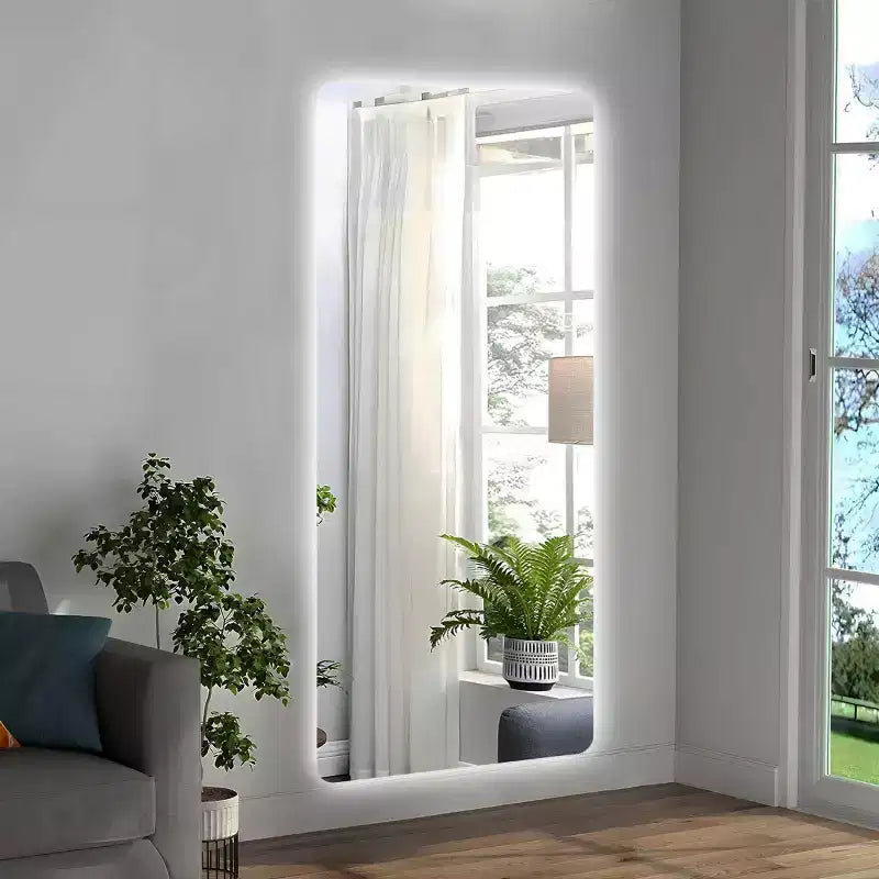 Miroir de courtoisie LED pleine longueur avec lumières, 3 modes de couleur à intensité variable, installation au sol ou murale, miroir de maquillage moderne pour chambre à coucher-Panipeachy