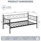 Lit de repos simple avec tête de lit en forme de cœur, cadre de lit de repos robuste en métal avec support à lattes en acier, lit de jour/canapé avec tête de lit pour salon, chambre à coucher