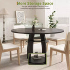 Table de salle à manger ronde de 119 cm pour 4 à 6 personnes, avec étagère de rangement, pieds réglables, surface facile à nettoyer