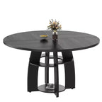Table de salle à manger ronde de 119 cm pour 4 à 6 personnes, avec étagère de rangement, pieds réglables, surface facile à nettoyer