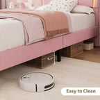 Cadre de lit double avec tiroir et lumières LED, lit plateforme en velours avec tête de lit en forme de pétale, robuste pour les enfants filles, aucun sommier tapissier requis