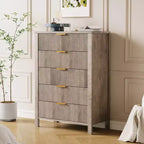 Commode de chambre à 5 tiroirs, table de chevet étroite cannelée de 111 cm de haut, armoire de rangement en bois, organisateur de rangement pour entrée de salon.