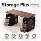 Bureau Debout de 55 pouces avec Tiroirs, Bureau de Direction Électrique à Hauteur Réglable avec Rangement, Poste de Travail Informatique pour Bureau à Domicile, Noyer Noir